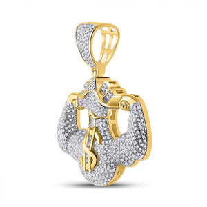 10kt Yellow Gold Mens Round Diamond Flex Money Bag Charm Pendant 1-1/3 Cttw