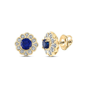 10kt Yellow Gold Womens Round Synthetic Blue Sapphire Cluster Earrings 3/4 Cttw