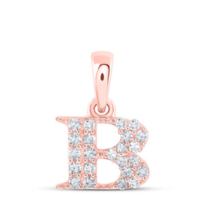 10kt Rose Gold Womens Round Diamond B Initial Letter Pendant 1/10 Cttw