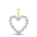 10kt Yellow Gold Womens Baguette Diamond Heart Pendant 1/3 Cttw