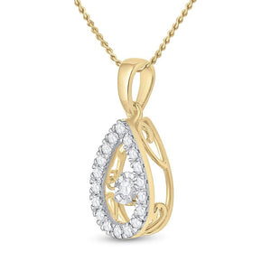 10kt Yellow Gold Womens Round Diamond Moving Twinkle Teardrop Pendant 1/3 Cttw