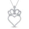 10kt White Gold Womens Round Diamond Crown Heart Pendant 1/3 Cttw