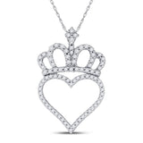 10kt White Gold Womens Round Diamond Crown Heart Pendant 1/3 Cttw