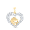 10kt Yellow Gold Womens Round Diamond Mom Child Heart Pendant 3/8 Cttw