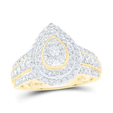 10kt Yellow Gold Womens Round Diamond Teardrop Cluster Ring 1 Cttw