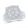 10kt White Gold Round Diamond Cluster Bridal Wedding Ring Band Set 1 Cttw