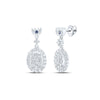 14kt White Gold Womens Round Diamond Oval Dangle Earrings 1/2 Cttw