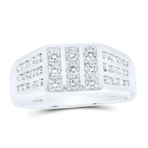 10kt White Gold Mens Round Diamond Flat-top Band Ring 1 Cttw