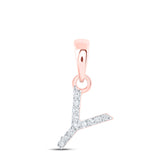 10kt Rose Gold Womens Round Diamond Y Initial Letter Pendant .03 Cttw