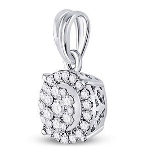 14kt White Gold Womens Round Diamond Halo Cluster Pendant 1/4 Cttw