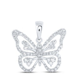 10kt White Gold Womens Round Diamond Butterfly Pendant 3/8 Cttw
