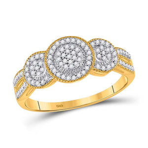 10kt Yellow Gold Womens Round Diamond Triple Cluster Ring 1/6 Cttw