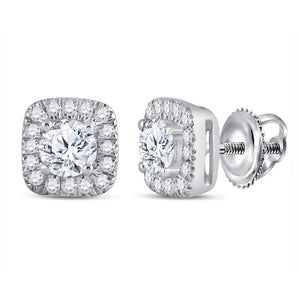 14kt White Gold Womens Round Diamond Halo Earrings 1/2 Cttw