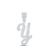 10kt White Gold Mens Round Diamond Y Initial Letter Charm Pendant 7/8 Cttw