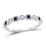 10kt White Gold Womens Princess Blue Sapphire Diamond Stackable Band Ring 1/8 Cttw