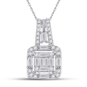 14kt White Gold Womens Baguette Diamond Square Pendant 3/8 Cttw