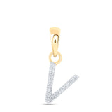 10kt Yellow Gold Womens Round Diamond V Initial Letter Pendant .03 Cttw