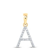 10kt Yellow Gold Womens Round Diamond A Initial Letter Pendant 1/10 Cttw