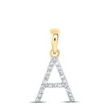 10kt Yellow Gold Womens Round Diamond A Initial Letter Pendant 1/10 Cttw