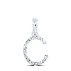 10kt White Gold Womens Round Diamond C Initial Letter Pendant 1/12 Cttw