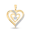 10kt Yellow Gold Womens Round Diamond Moving Twinkle Solitaire Heart Pendant 1/10 Cttw