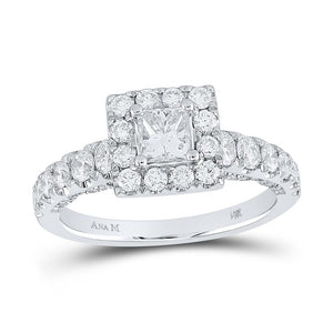 14kt White Gold Princess Diamond Halo Bridal Wedding Engagement Ring 1-1/2 Cttw
