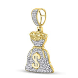 10kt Yellow Gold Mens Round Diamond Money Bag Dollar Charm Pendant 1/2 Cttw