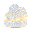 10kt Yellow Gold His Hers Round Diamond Cluster Matching Wedding Set 1-3/8 Cttw