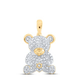 10kt Yellow Gold Womens Round Diamond Teddy Bear Animal Pendant 1/2 Cttw