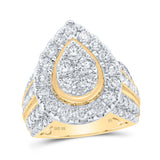 10kt Yellow Gold Womens Round Diamond Teardrop Cluster Ring 3 Cttw