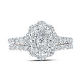 10kt Rose Gold Round Diamond Halo Bridal Wedding Ring Band Set 1 Cttw