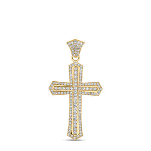 10kt Yellow Gold Mens Round Diamond Cross Charm Pendant 2-3/4 Cttw