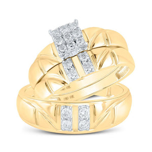 10kt Yellow Gold His Hers Round Diamond Square Matching Wedding Set 1/2 Cttw