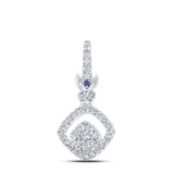 14kt White Gold Womens Round Diamond Offset Square Pendant 1/4 Cttw