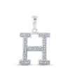 10kt White Gold Womens Round Diamond Initial H Letter Pendant 1/10 Cttw