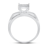 Sterling Silver Round Diamond Square Bridal Wedding Engagement Ring 1/8 Cttw