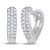 10kt White Gold Womens Round Pave-set Diamond Heart Huggie Hoop Earrings 1/5 Cttw