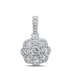 10kt White Gold Womens Round Diamond Cluster Pendant 1/4 Cttw