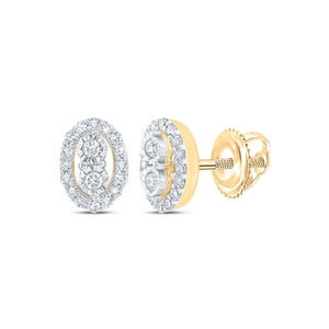 10kt Yellow Gold Womens Round Diamond Oval Earrings 1/5 Cttw