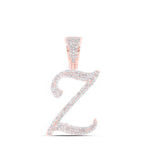 10kt Rose Gold Mens Round Diamond Z Initial Letter Charm Pendant 7/8 Cttw