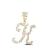 10kt Yellow Gold Mens Round Diamond K Initial Letter Charm Pendant 1 Cttw