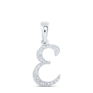 10kt White Gold Womens Round Diamond E Initial Letter Pendant 1/8 Cttw