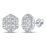 10kt Yellow Gold Round Diamond Hexagon Earrings 1/10 Cttw