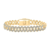 10kt Yellow Gold Mens Round Diamond 8.5-inch Square Cuban Link Bracelet 10-1/2 Cttw