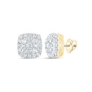 10kt Yellow Gold Womens Round Diamond Square Earrings 1 Cttw