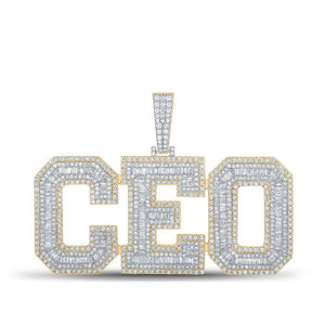 10kt Yellow Gold Mens Baguette Diamond CEO Phrase Charm Pendant 6-3/4 Cttw