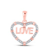 10kt Rose Gold Womens Round Diamond Love Heart Pendant 1/6 Cttw