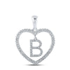 10kt White Gold Womens Round Diamond Heart B Letter Pendant 1/4 Cttw