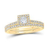 14kt Yellow Gold Princess Diamond Halo Bridal Wedding Ring Band Set 7/8 Cttw