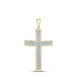 10kt Yellow Gold Mens Round Diamond Cross Charm Pendant 1/4 Cttw